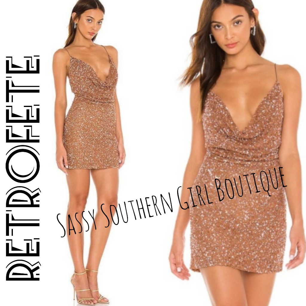 Retrofete Bronze Mocha Mich Sequin Mini Dress